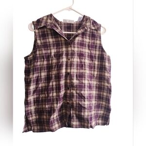 Marsh Landing VTG 90s Purple Plaid Sleeveless Button-Down All Cotton Shirt M